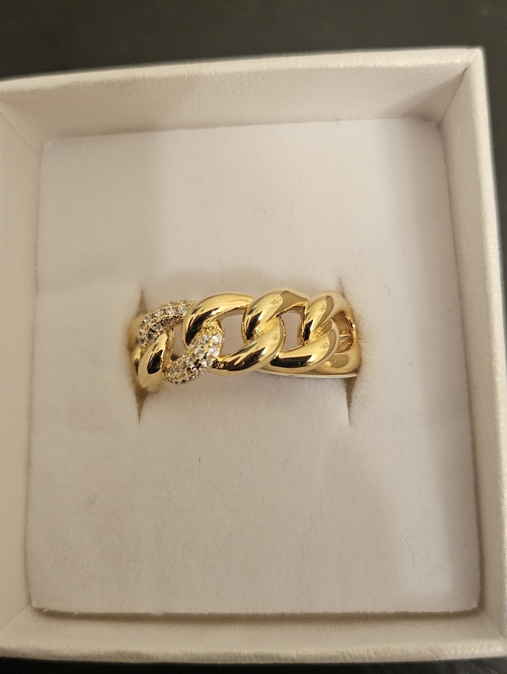 14K Gold Filled Chunky Chain Link Ring w/ CZ Accents Size 9
